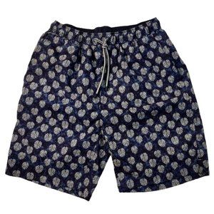 Peter Millar Seaside Swim Shorts/Trunks Brief Pockets Palm Leaves Blue White
